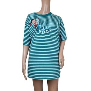 Betty Boop Striped Teal Graphic T-Shirt Dress Oversized Tee